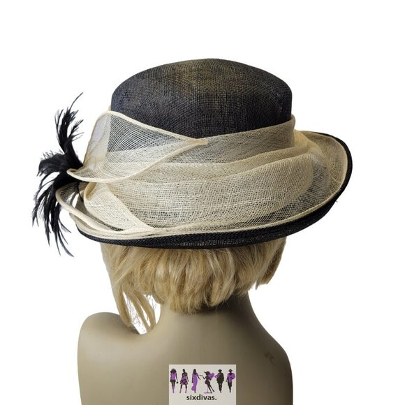 Black and Cream Dress Hat Sinamay Church Hat Adjustable Hat Kentucky Derby Hat - Picture 6 of 16
